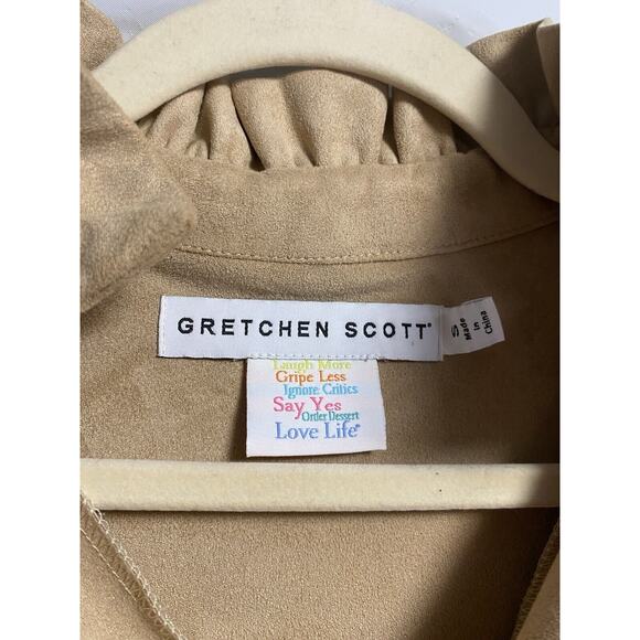 Gretchen Scott Womens Ultra Suede Teardrop Tiered Ruffle Dress Tan Beige Small - Picture 4 of 5